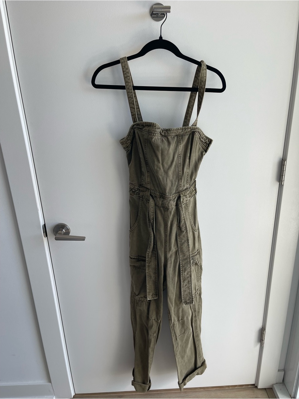 Free People Olive Green Womens Utility Jumpsuit
